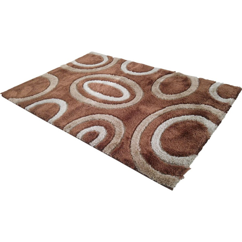 Rectangular vintage carpet made of polyacrylic wool and silky yarns