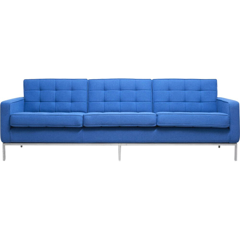 Vintage clear blue 3-seater sofa by Florence Knoll