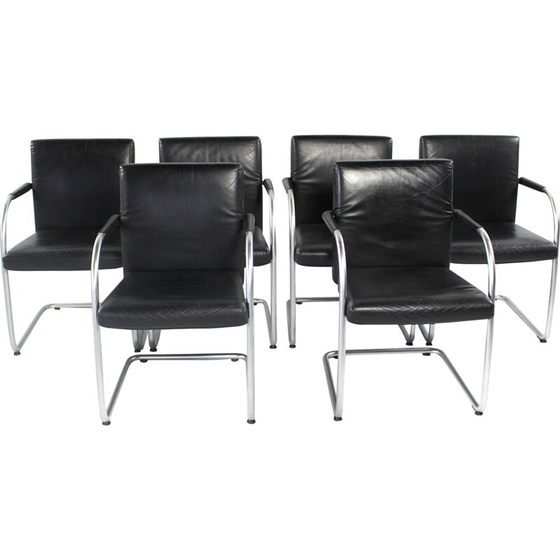 Set of 6 vintage leather chairs by Antonio Citterio for Vitra