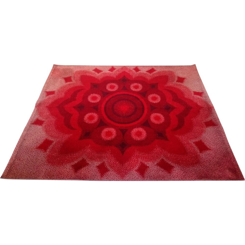 Grand tapis rouge et nude vintage