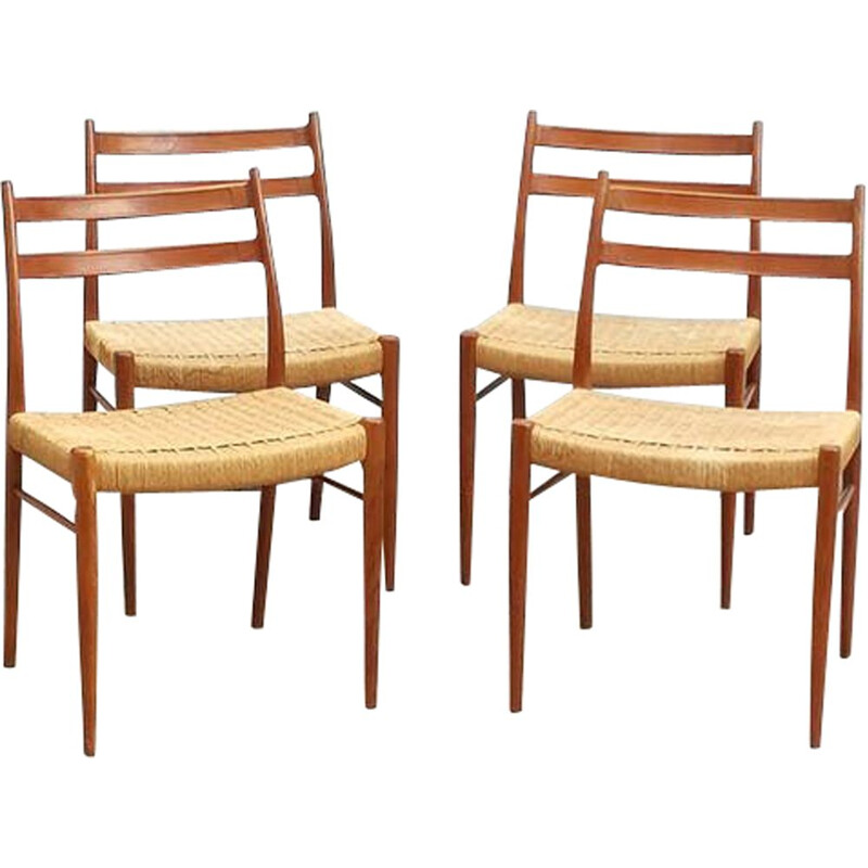 Lot de 4 chaises scandinaves vintage teck de Arne Wahl Iversen 1970