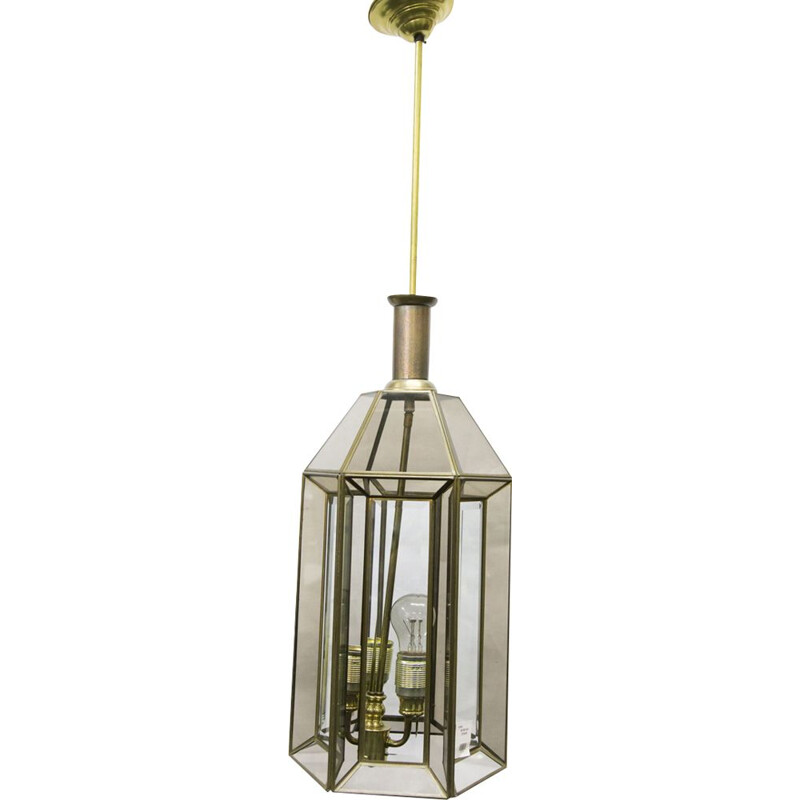 Vintage pendant lamp in golden glass