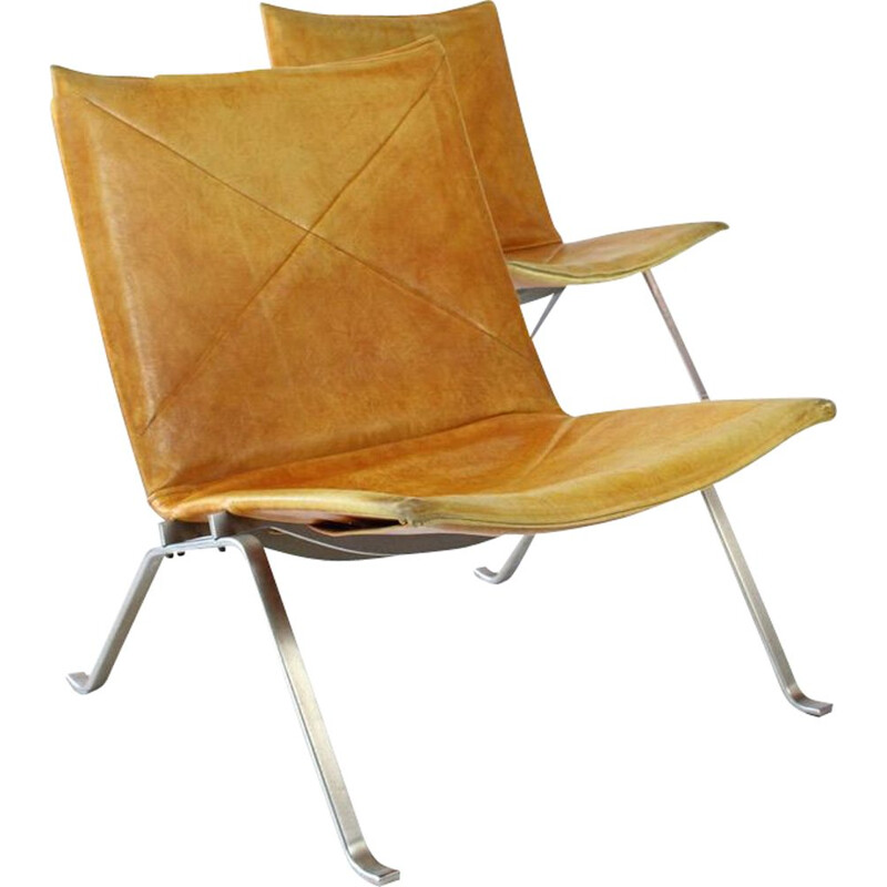 Set of 2 vintage easy chairs PK22 by Poul Kjaerholm for Kold Christensen