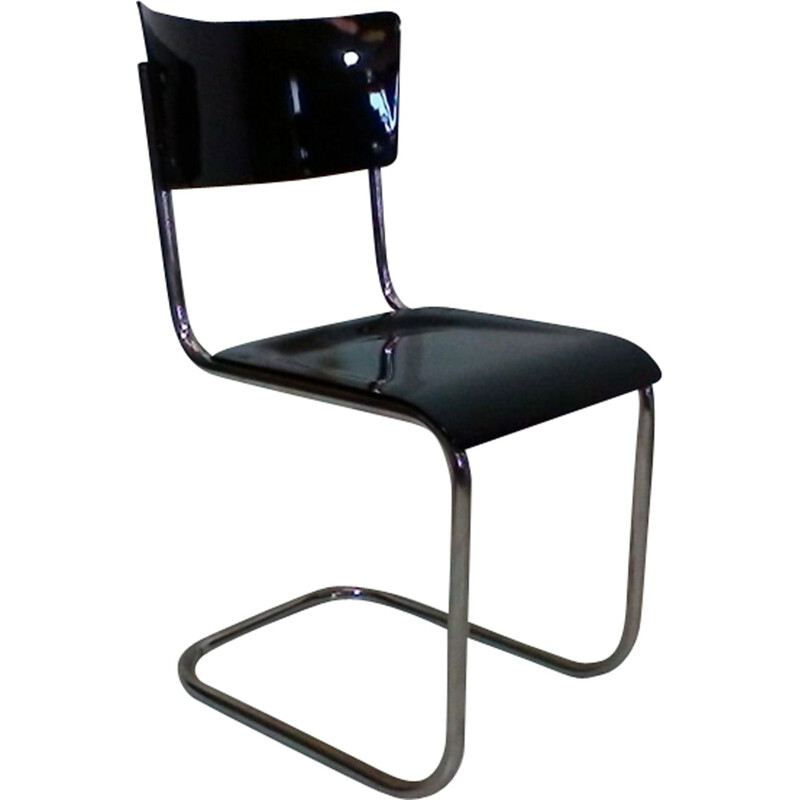 Vintage zwarte en chromen stoel van Jindrich Halabala