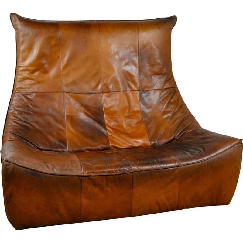 Vintage 2-seater sofa in leather by Gerard van den Berg