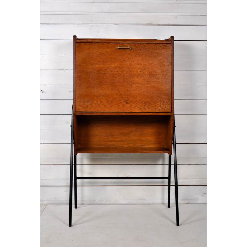 Vintage secretary in oak and metal