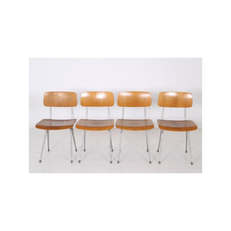 Set of 4 Result dining chairs in wood and metal, Friso KRAMER - 1960s