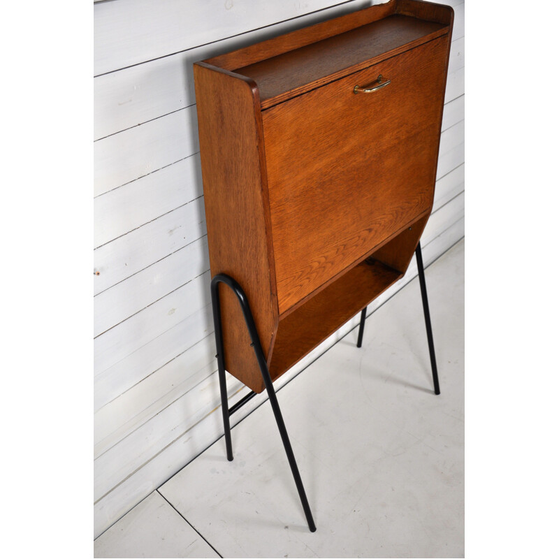 Vintage secretary in oak and metal