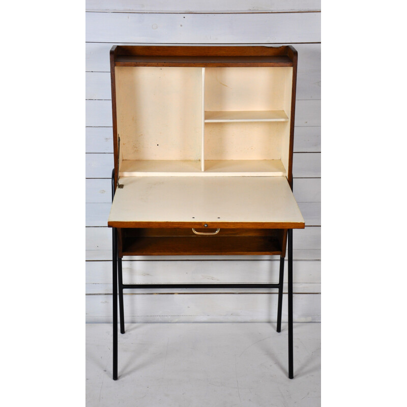 Vintage secretary in oak and metal