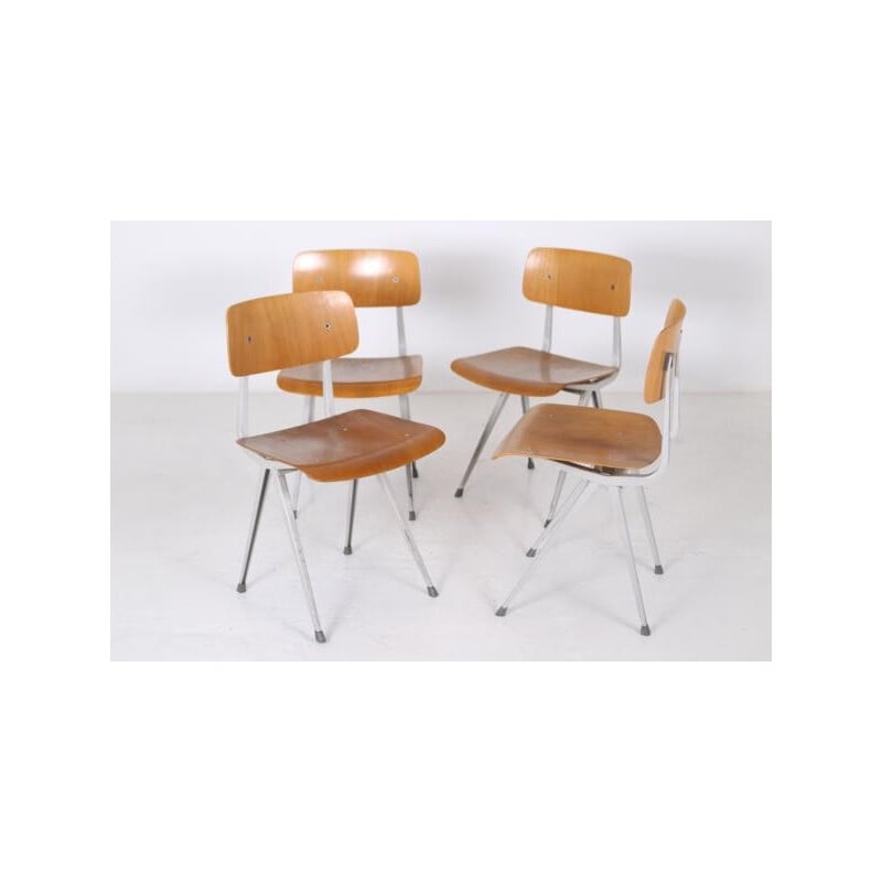 Ensemble de 4 chaises à repas Result en bois et métal, Friso KRAMER - 1960