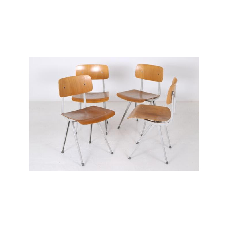 Set of 4 Result dining chairs in wood and metal, Friso KRAMER - 1960s