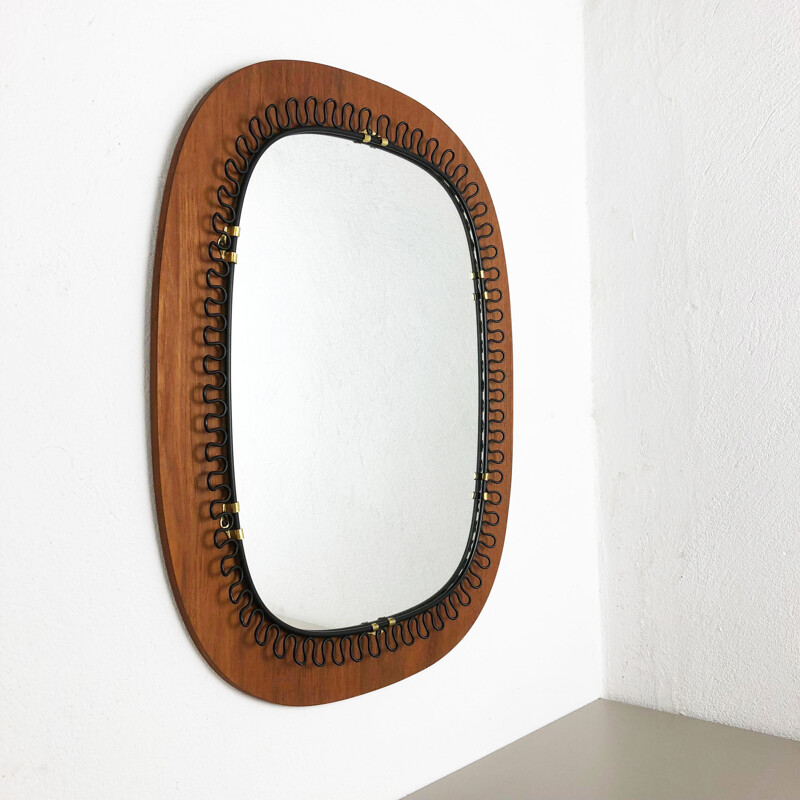 Vintage scandinavian mirror in metal & teak 54cm by Josef Frank for Svenskt Tenn