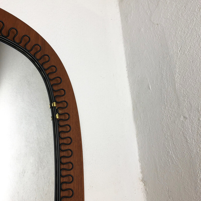 Vintage scandinavian mirror in metal & teak 54cm by Josef Frank for Svenskt Tenn