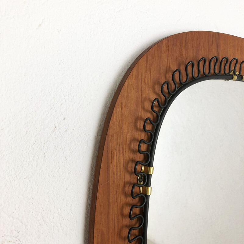 Vintage scandinavian mirror in metal & teak 54cm by Josef Frank for Svenskt Tenn