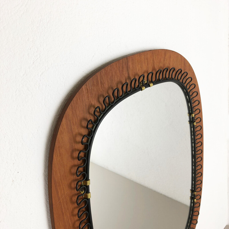 Vintage scandinavian mirror in metal & teak 54cm by Josef Frank for Svenskt Tenn