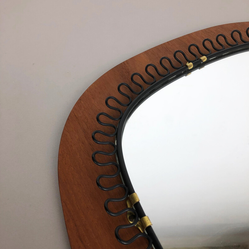 Vintage scandinavian mirror in metal & teak 54cm by Josef Frank for Svenskt Tenn