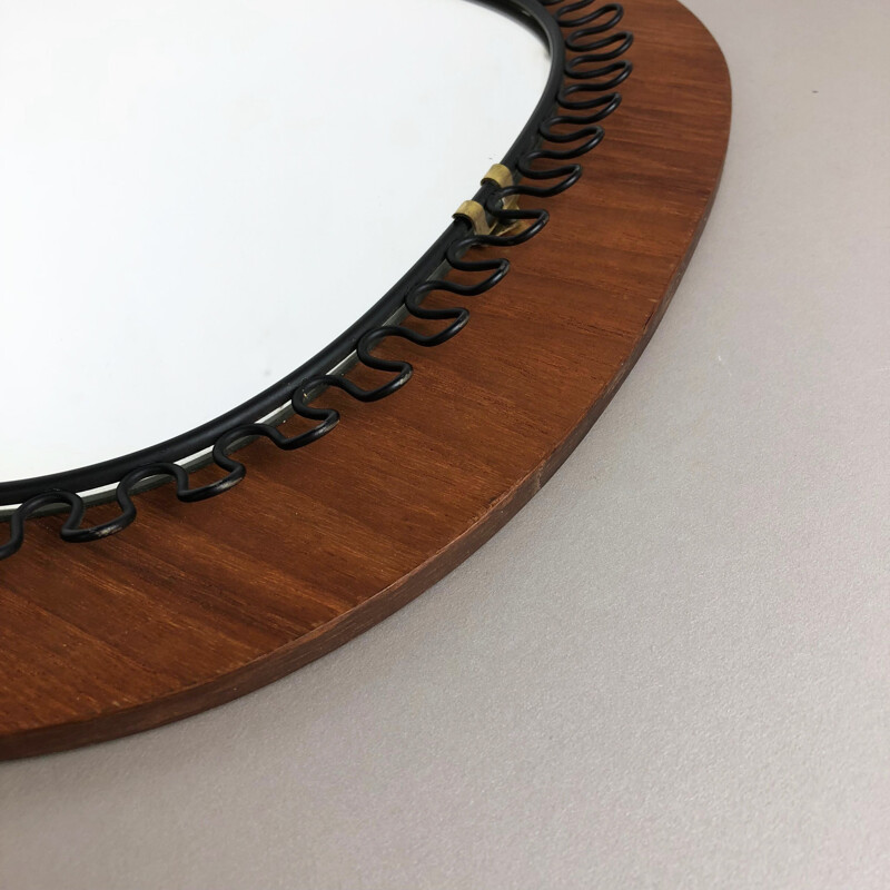 Vintage scandinavian mirror in metal & teak 54cm by Josef Frank for Svenskt Tenn