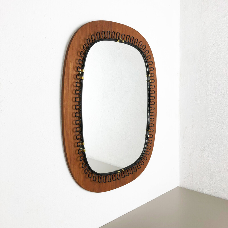 Vintage scandinavian mirror in metal & teak 54cm by Josef Frank for Svenskt Tenn