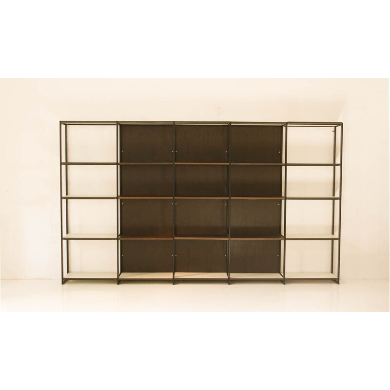 Vintage modulable bookcase in melamine & faux leather