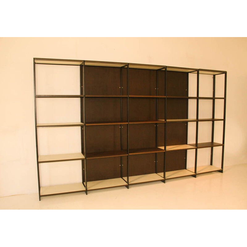 Vintage modulable bookcase in melamine & faux leather