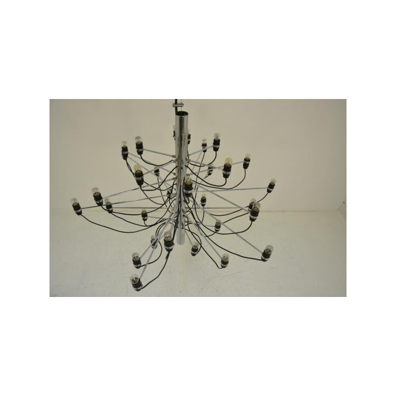 Chandelier in chromed steel and glass model 2097, Gino SARFATTI - 1960s