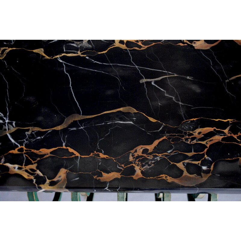 Art deco Console in  lacquered wrought iron and portoro marble