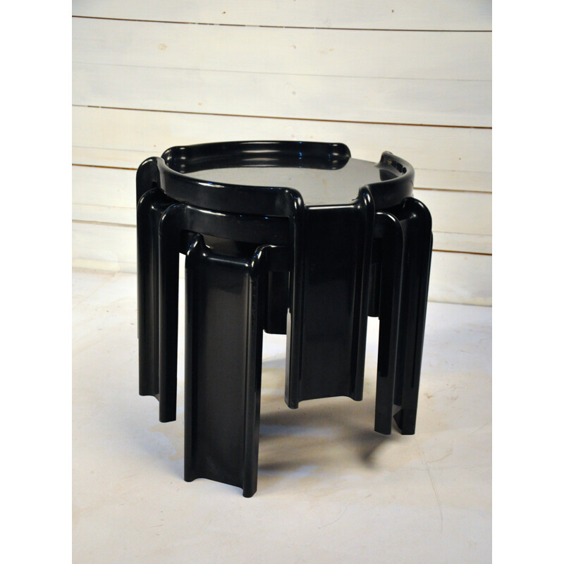 Set of 3 black nesting tables by Giotto Stoppino for Kartell