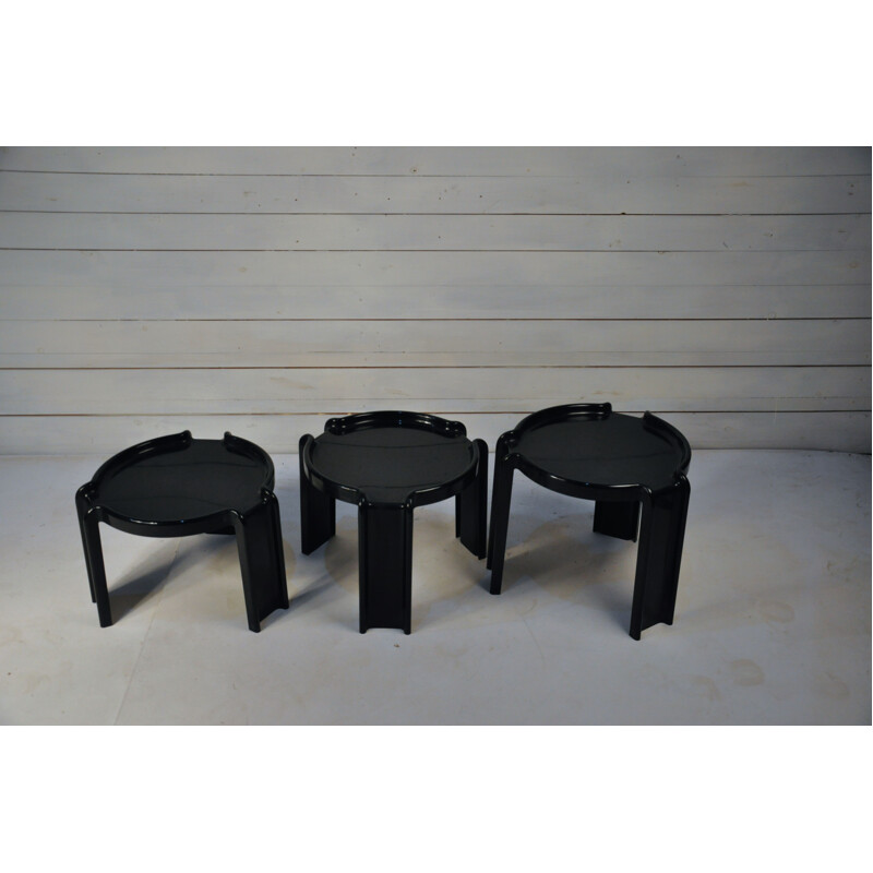 Set of 3 black nesting tables by Giotto Stoppino for Kartell