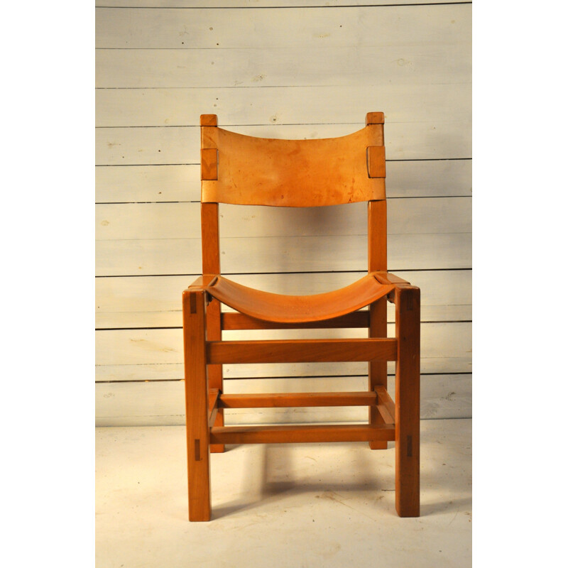 Set of 6 Vintage chairs in leather & Elm 1960