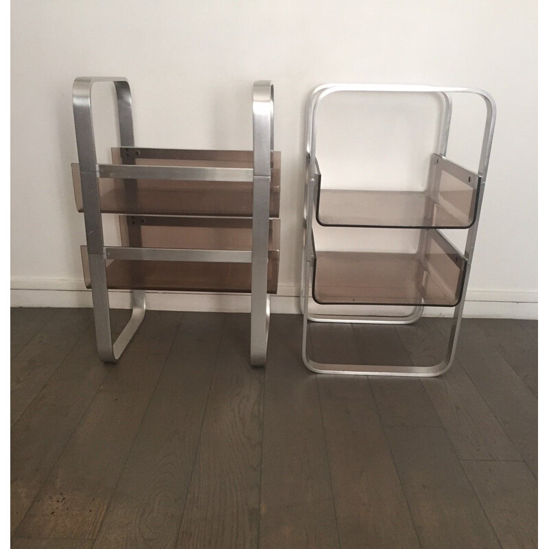 Set of 2 Vintage Plexiglas & metal side tables