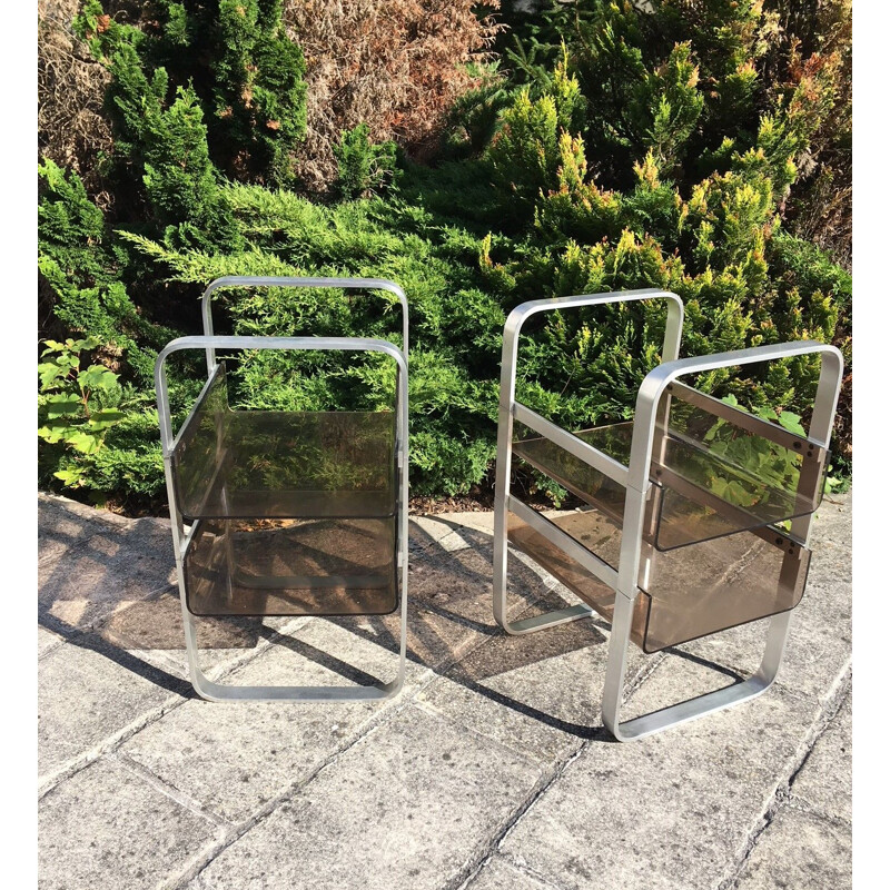 Set of 2 Vintage Plexiglas & metal side tables