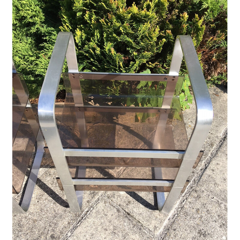 Set of 2 Vintage Plexiglas & metal side tables