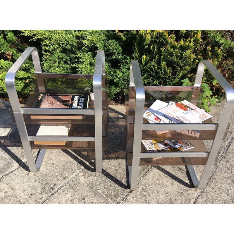 Set of 2 Vintage Plexiglas & metal side tables
