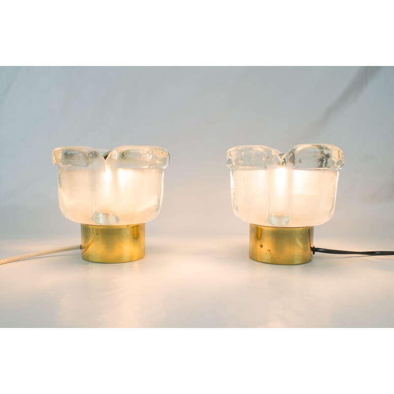 Duo de lampes de table vintage en verre de Peill & Putzler 1960