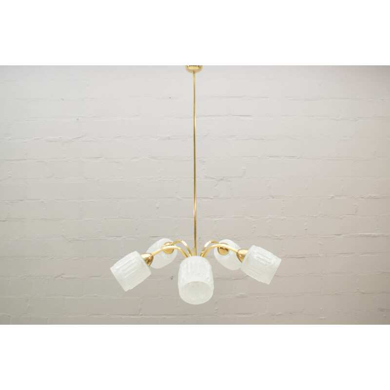 Vintage Golden Orbital Chandelier with 5 Arms 1960