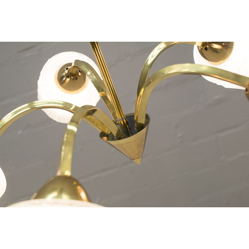 Vintage Golden Orbital Chandelier with 5 Arms 1960