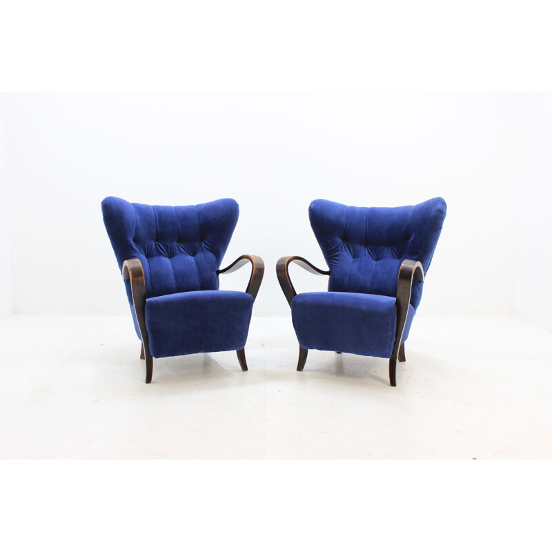 Pair of vintage blue Wing Chairs 1930