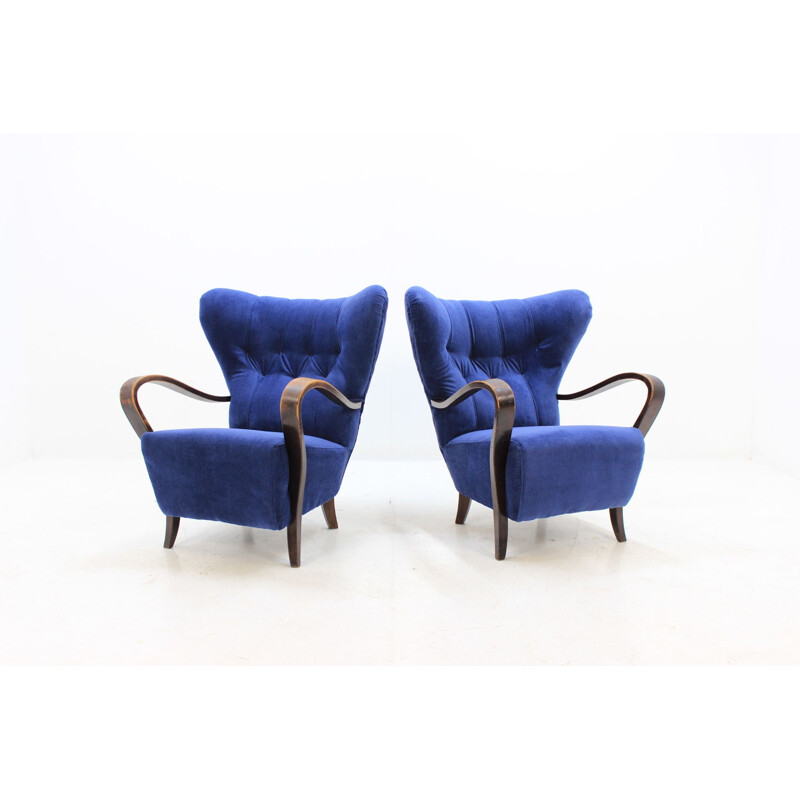 Pair of vintage blue Wing Chairs 1930