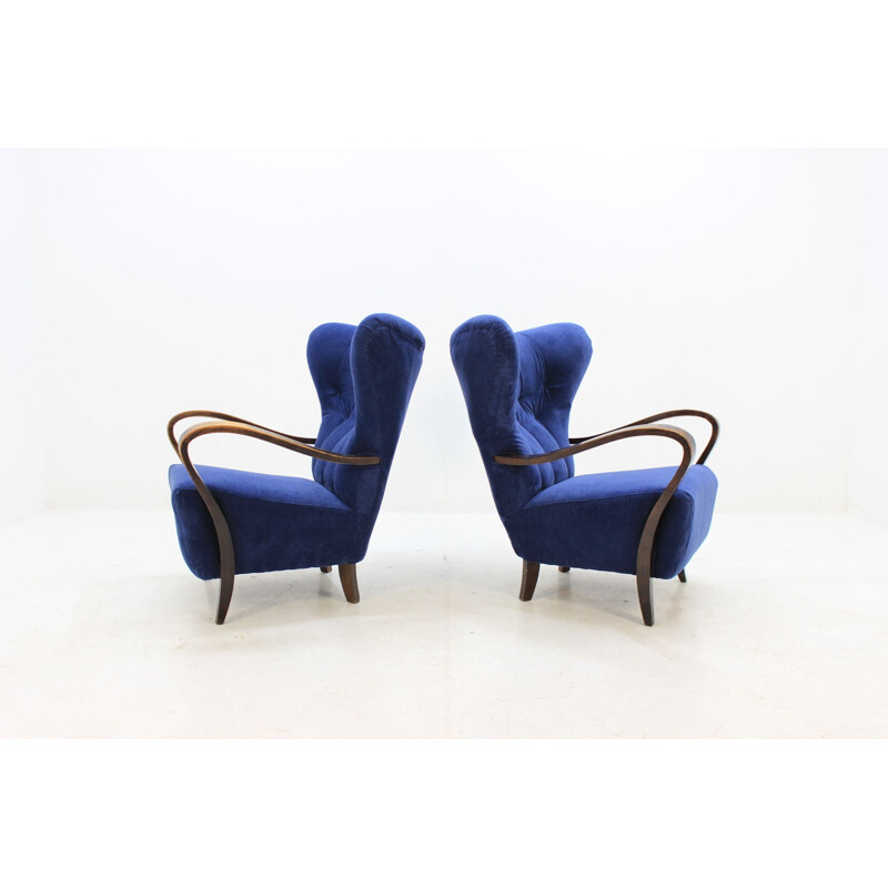 Pair of vintage blue Wing Chairs 1930