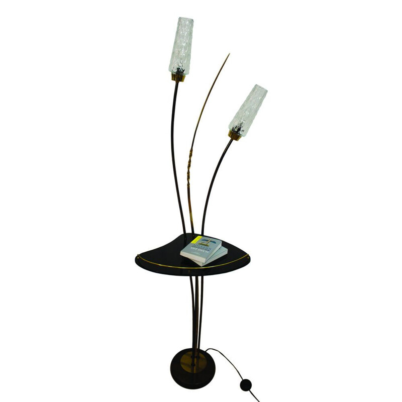 Elegant Italian brass floor lamp with tablet, 1950s