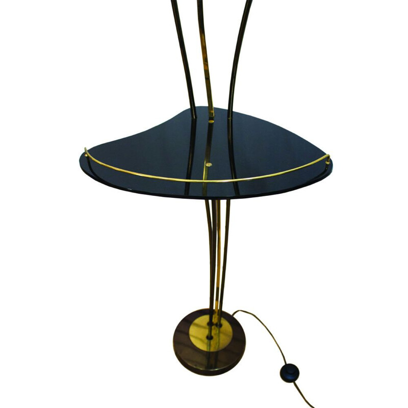 Elegant Italian brass floor lamp with tablet, 1950s