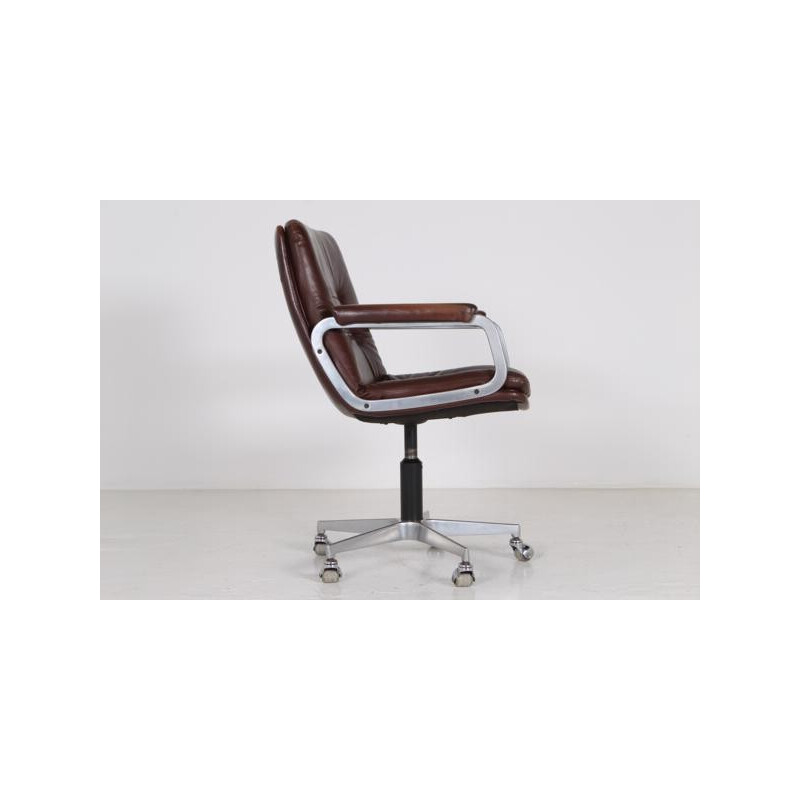 Desk chair in brown leather and cast aluminum, Geoffrey HARCOURT - 1950s