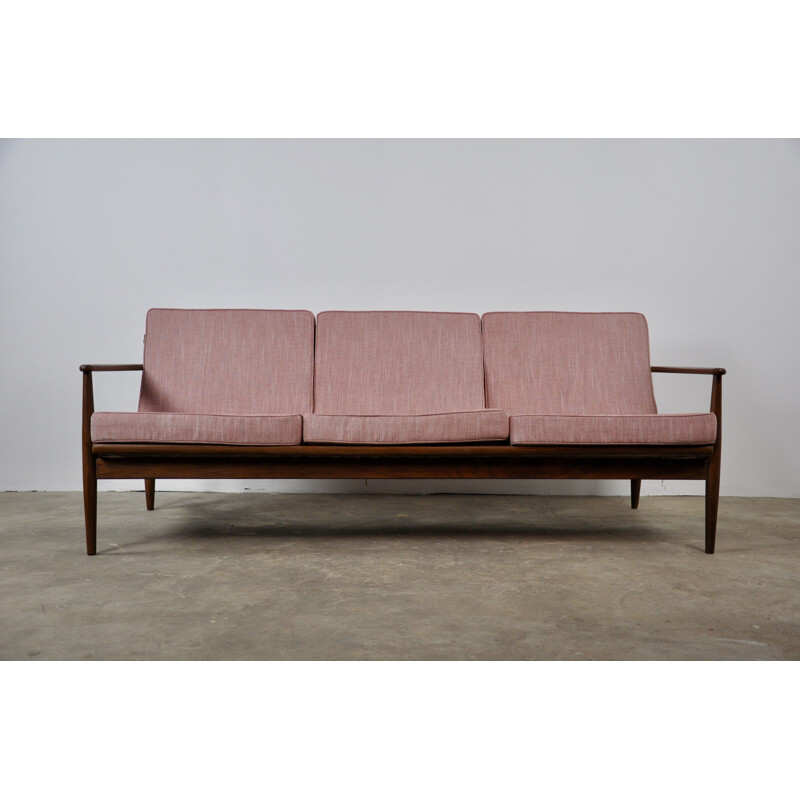 Vintage teak Scandinavian pink sofa 1960