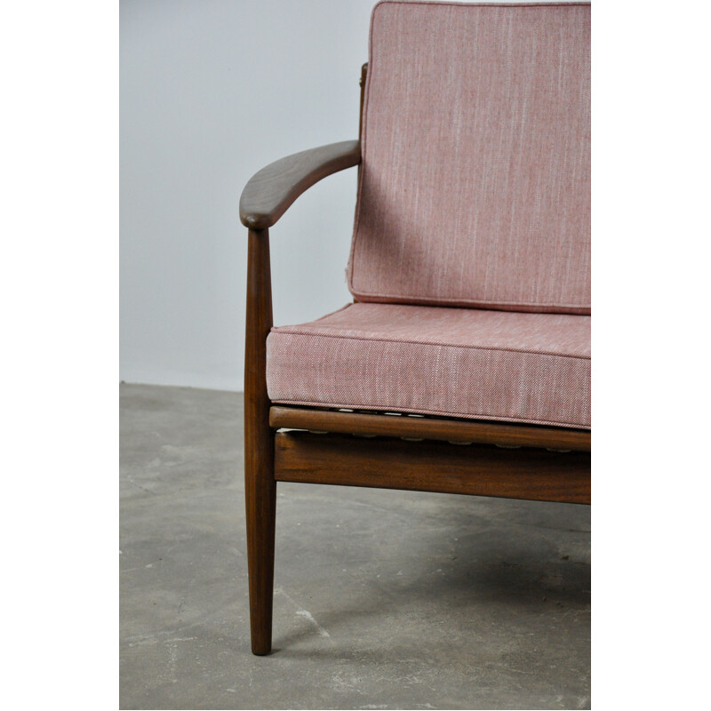 Vintage teak Scandinavian pink sofa 1960