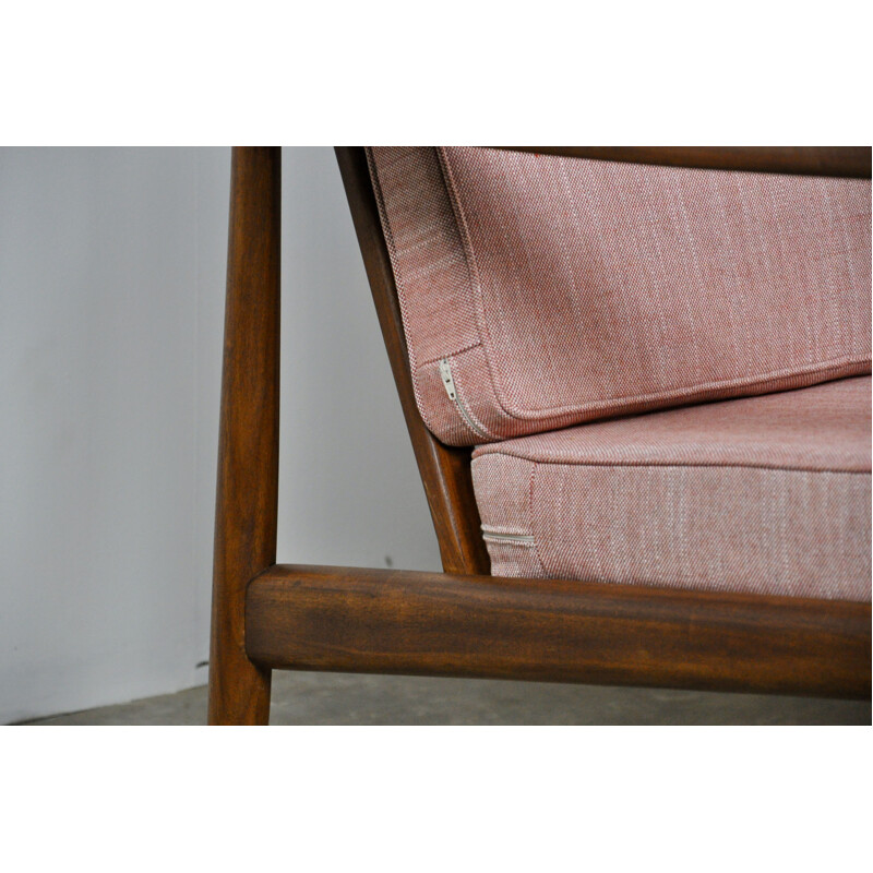 Vintage teak Scandinavian pink sofa 1960