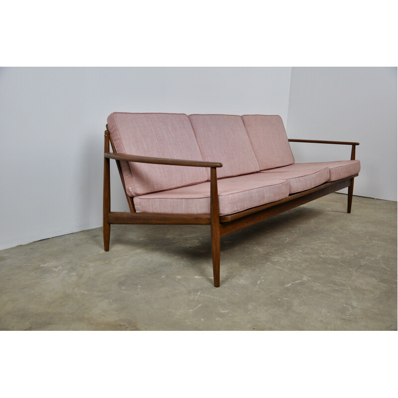 Vintage teak Scandinavian pink sofa 1960