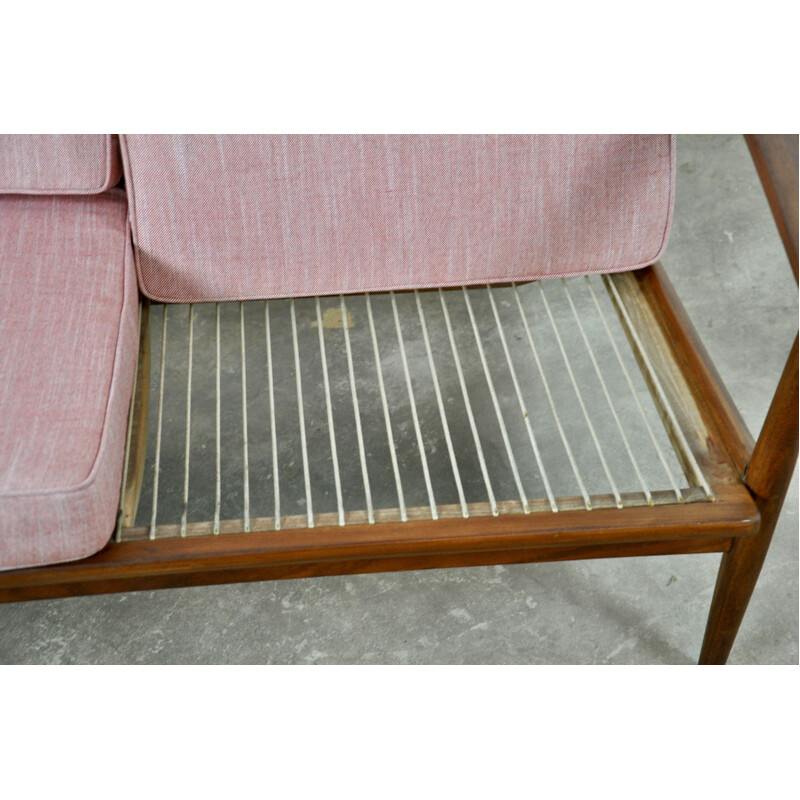 Vintage teak Scandinavian pink sofa 1960