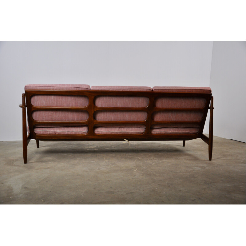 Vintage teak Scandinavian pink sofa 1960