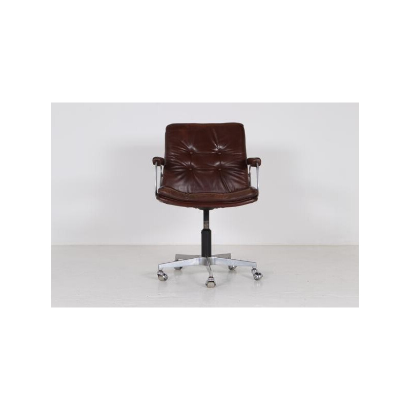 Desk chair in brown leather and cast aluminum, Geoffrey HARCOURT - 1950s