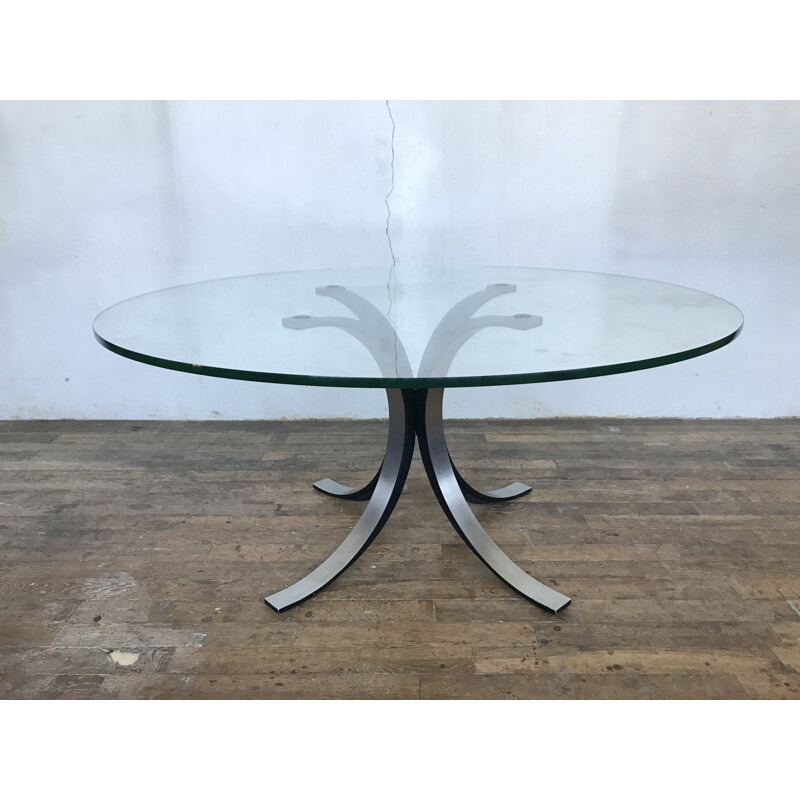 Italian vintage table in glass, Osvaldo Borsani for TECNO 1970